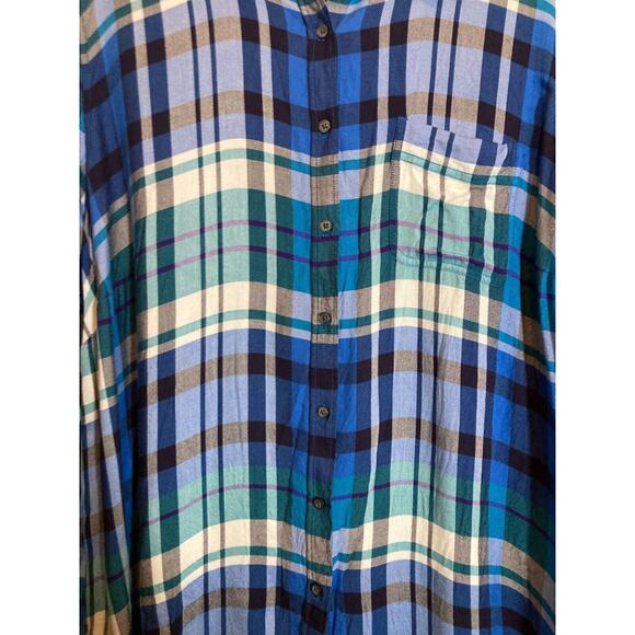 Talbots Top Womens 3X Cobalt Blue Plaid Button Up Lightweight Plus Long Sleeve - Picture 2 of 16